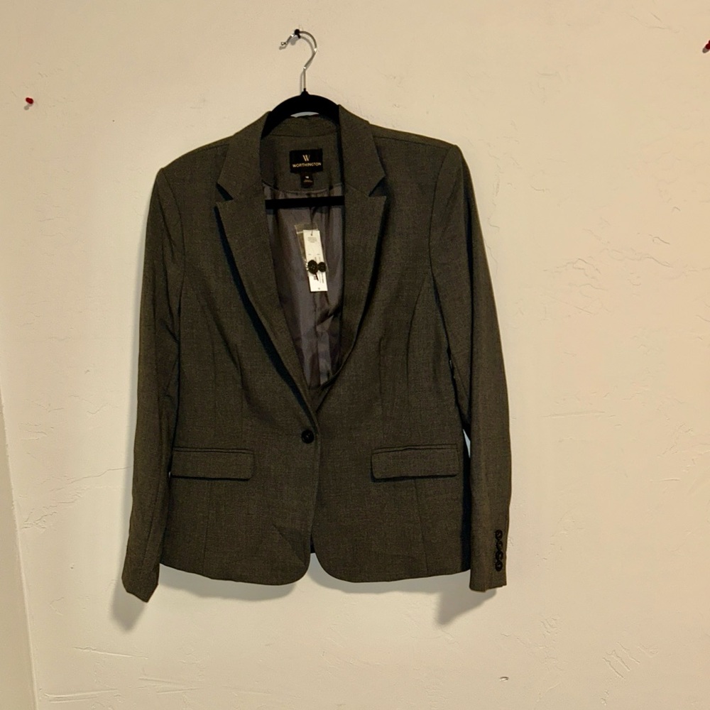 Worthington Size 14 Grey Single Button Polyester Rayon Spandex Suit Jacket - Picture 2 of 16